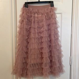 Ruffled Tulle Midi Skirt